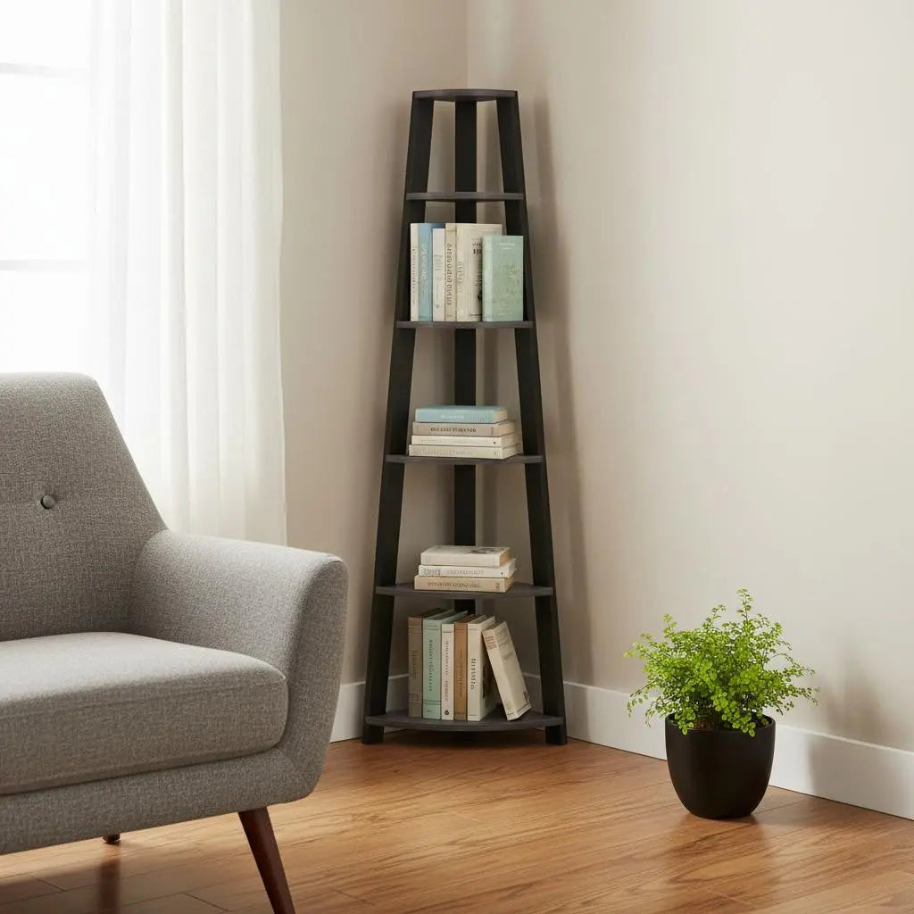 71" Gray Wood Five Tier Corner Bookcase Homeroots Office