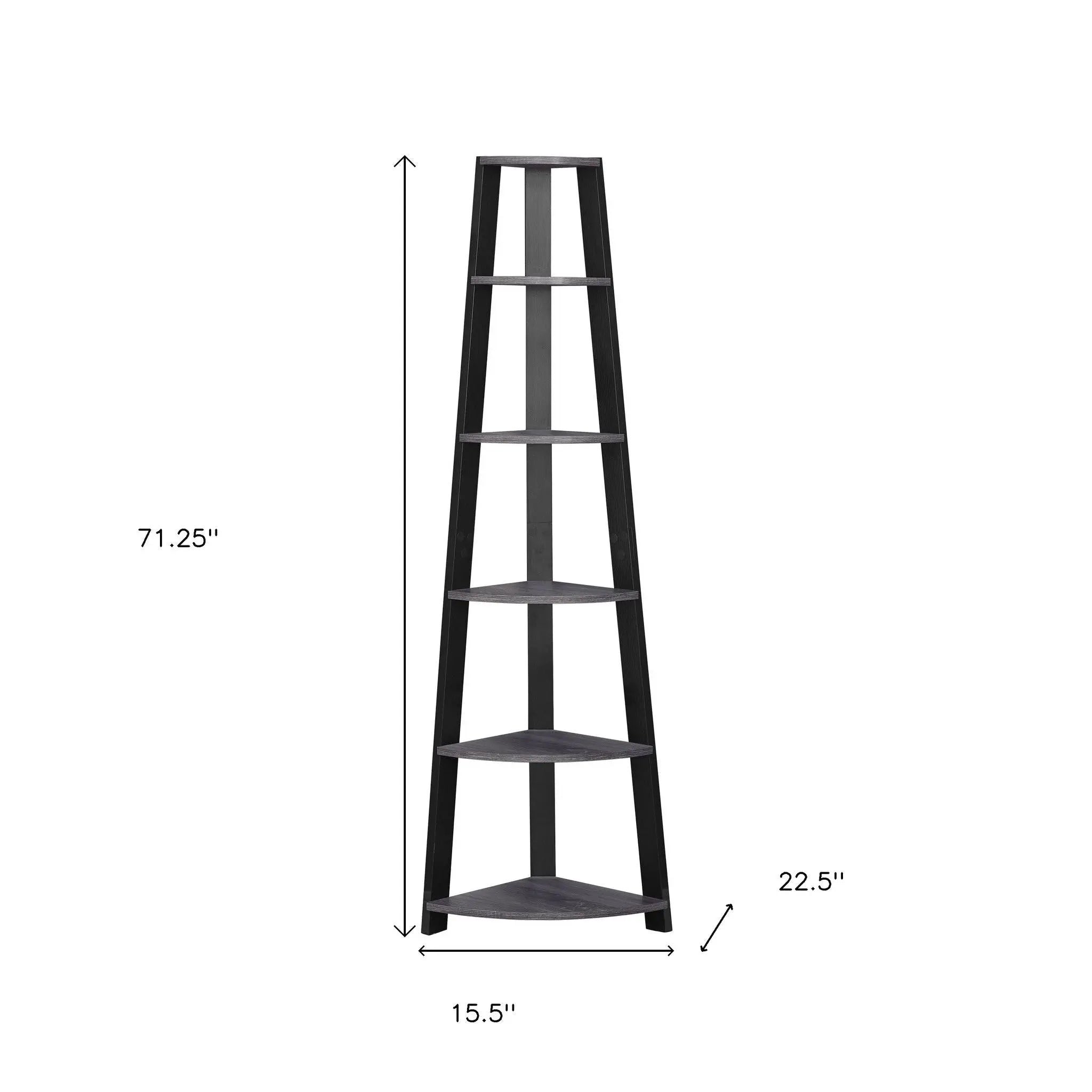 71" Gray Wood Five Tier Corner Bookcase Homeroots Office