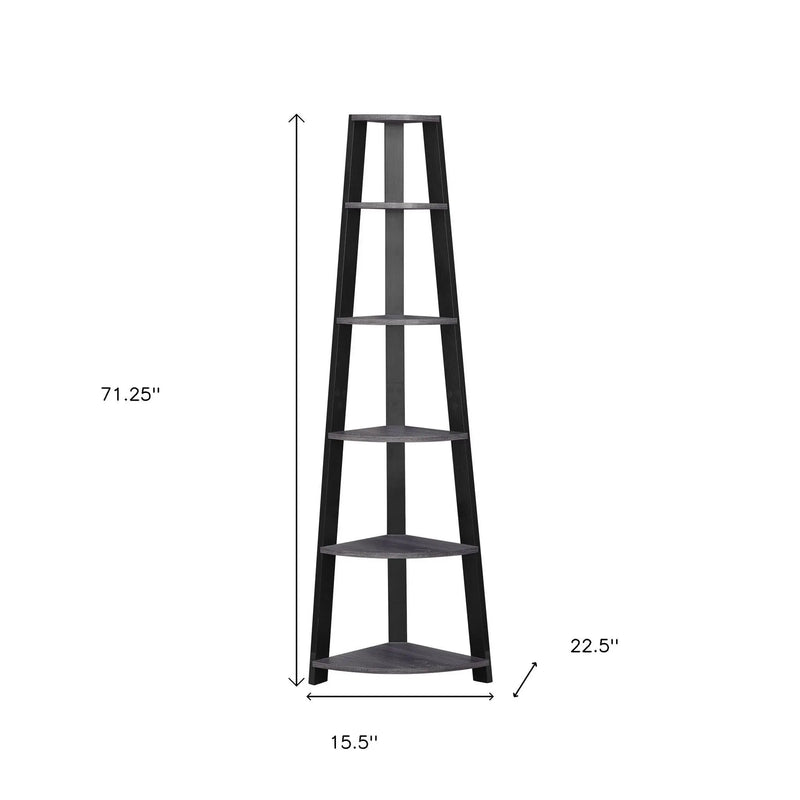 71" Gray Wood Five Tier Corner Bookcase Homeroots Office