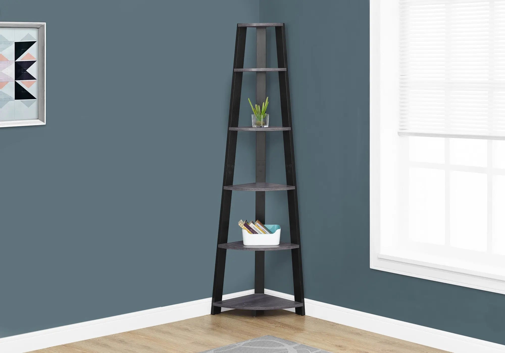 71" Gray Wood Five Tier Corner Bookcase Homeroots Office