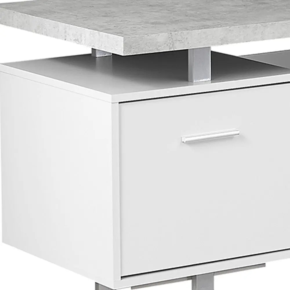 71" Gray and Silver L Shape Computer Desk With Three Drawers - GreatEagleInc