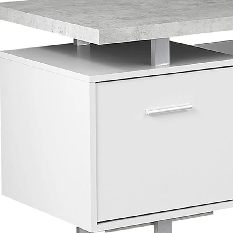 71" Gray and Silver L Shape Computer Desk With Three Drawers - GreatEagleInc