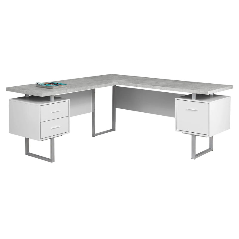 71" Gray and Silver L Shape Computer Desk With Three Drawers - GreatEagleInc