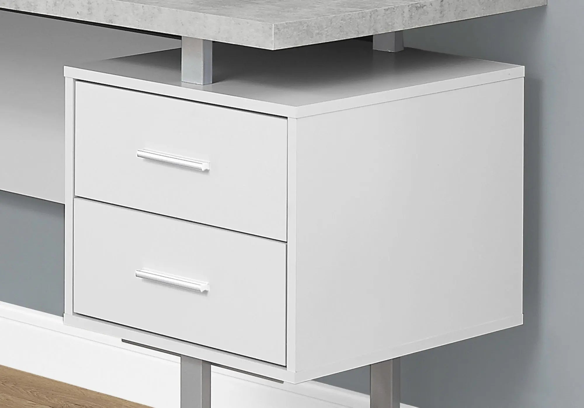 71" Gray and Silver L Shape Computer Desk With Three Drawers - GreatEagleInc
