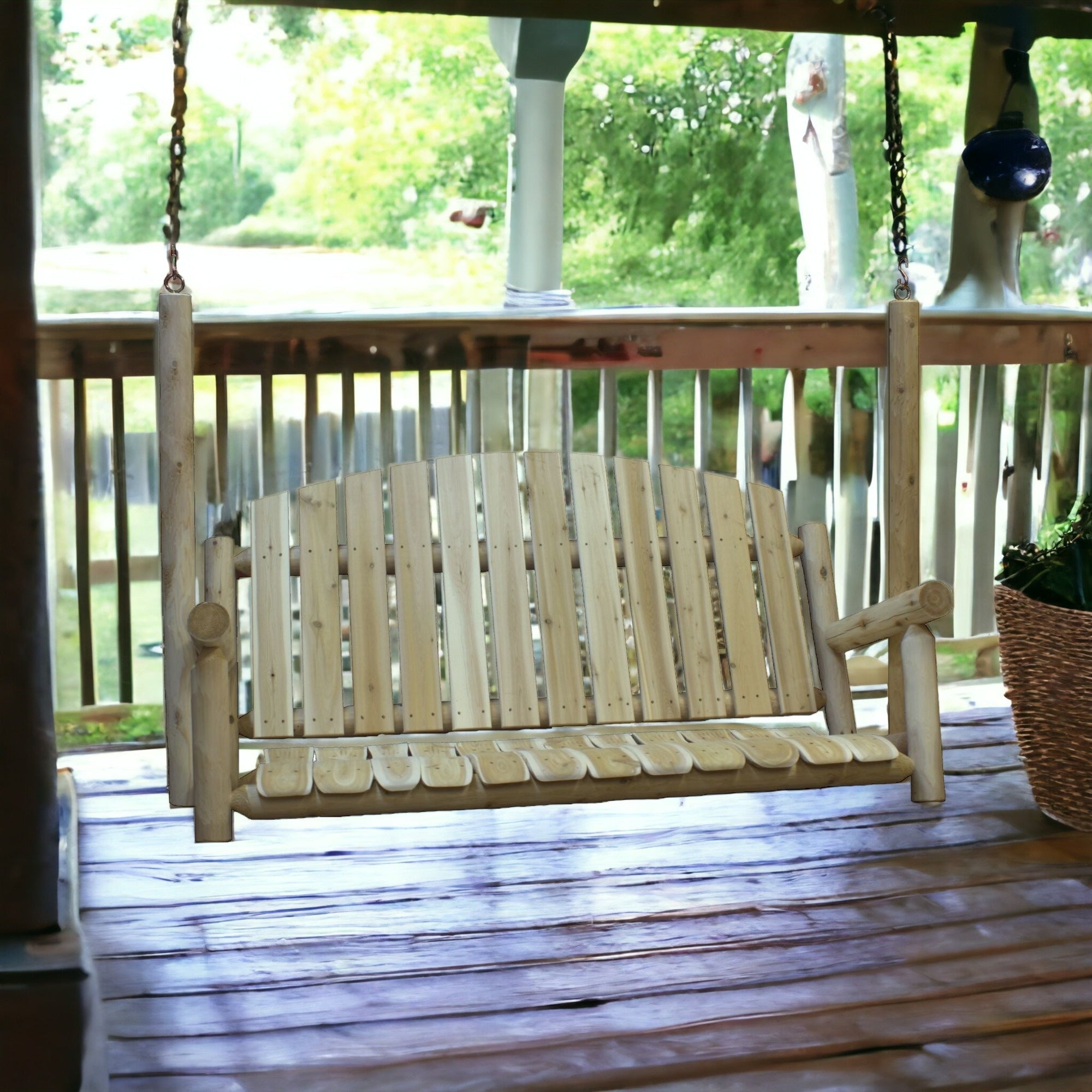71" Natural Solid Wood Swing Chair - GreatEagleInc