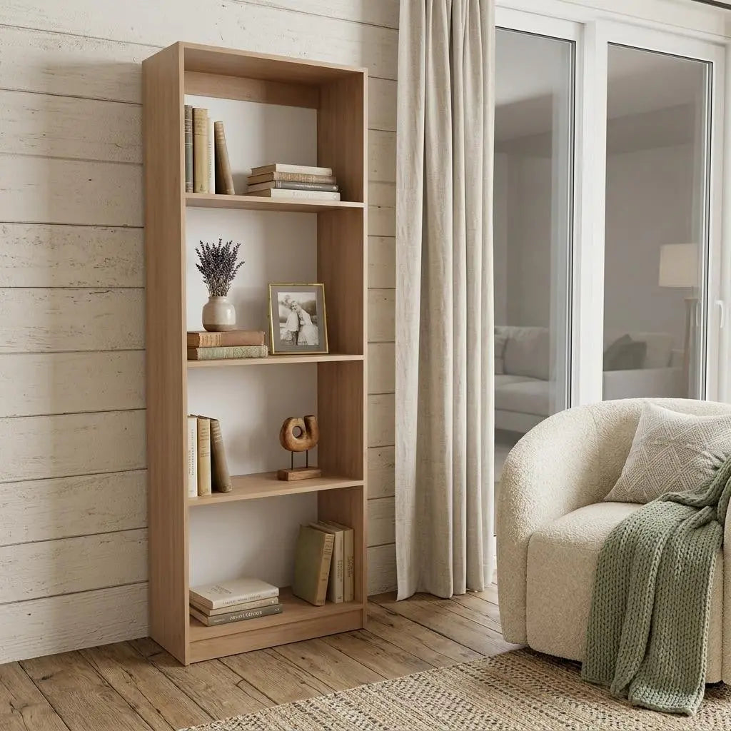 71" Natural Wood Four Tier Bookcase Homeroots Office