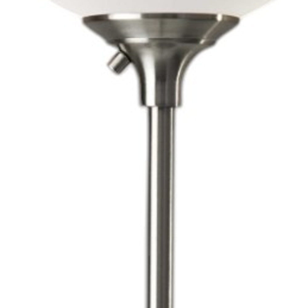 71" Silver Metal Torchiere Floor Lamp With White Bowl Shade - GreatEagleInc