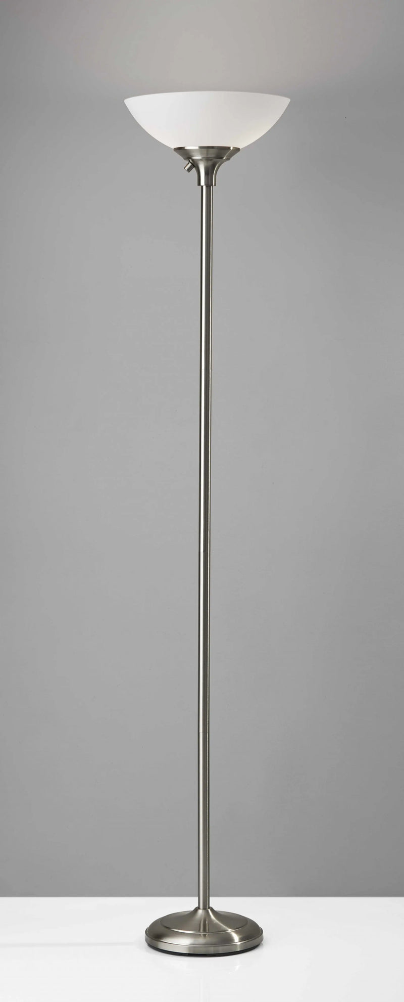 71" Silver Metal Torchiere Floor Lamp With White Bowl Shade - GreatEagleInc