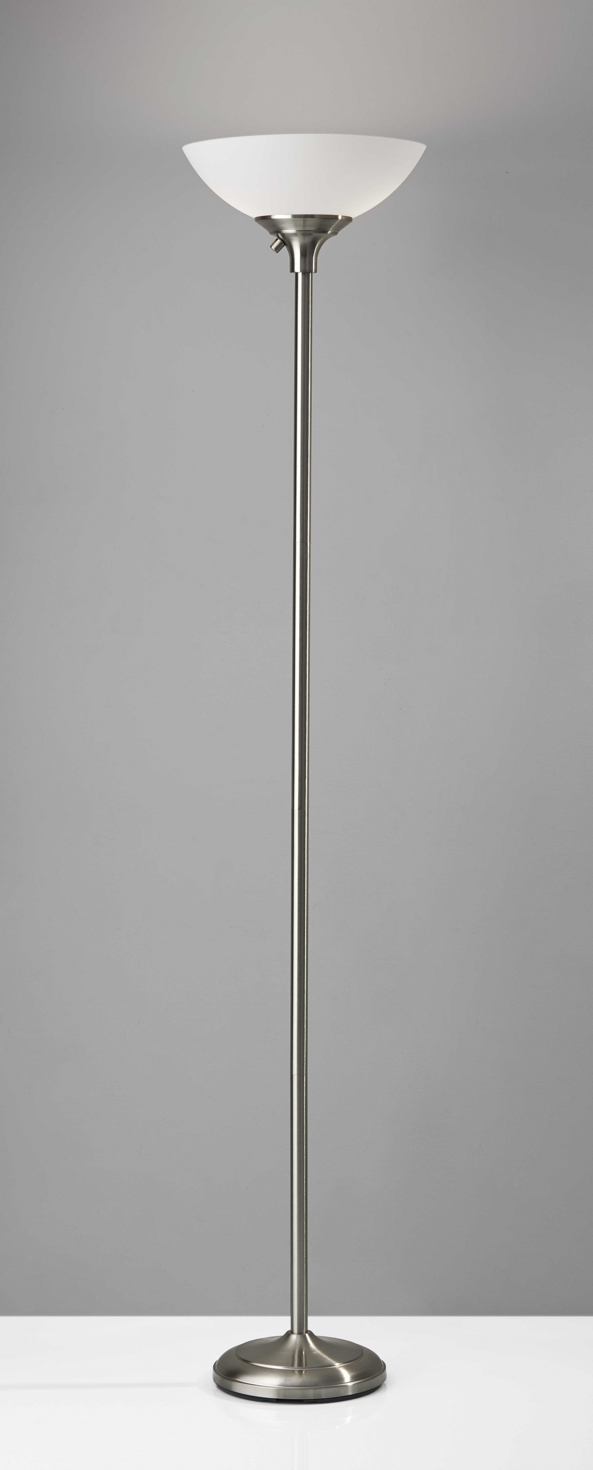 71" Silver Metal Torchiere Floor Lamp With White Bowl Shade - GreatEagleInc