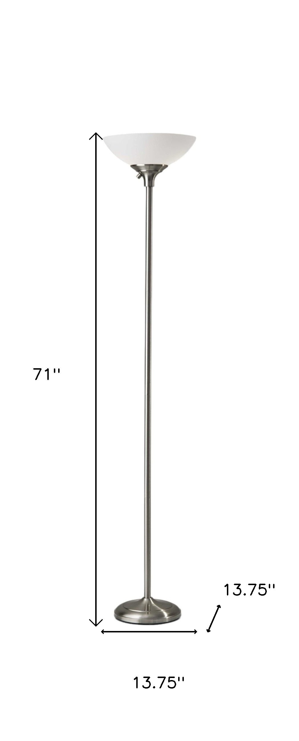 71" Silver Metal Torchiere Floor Lamp With White Bowl Shade - GreatEagleInc