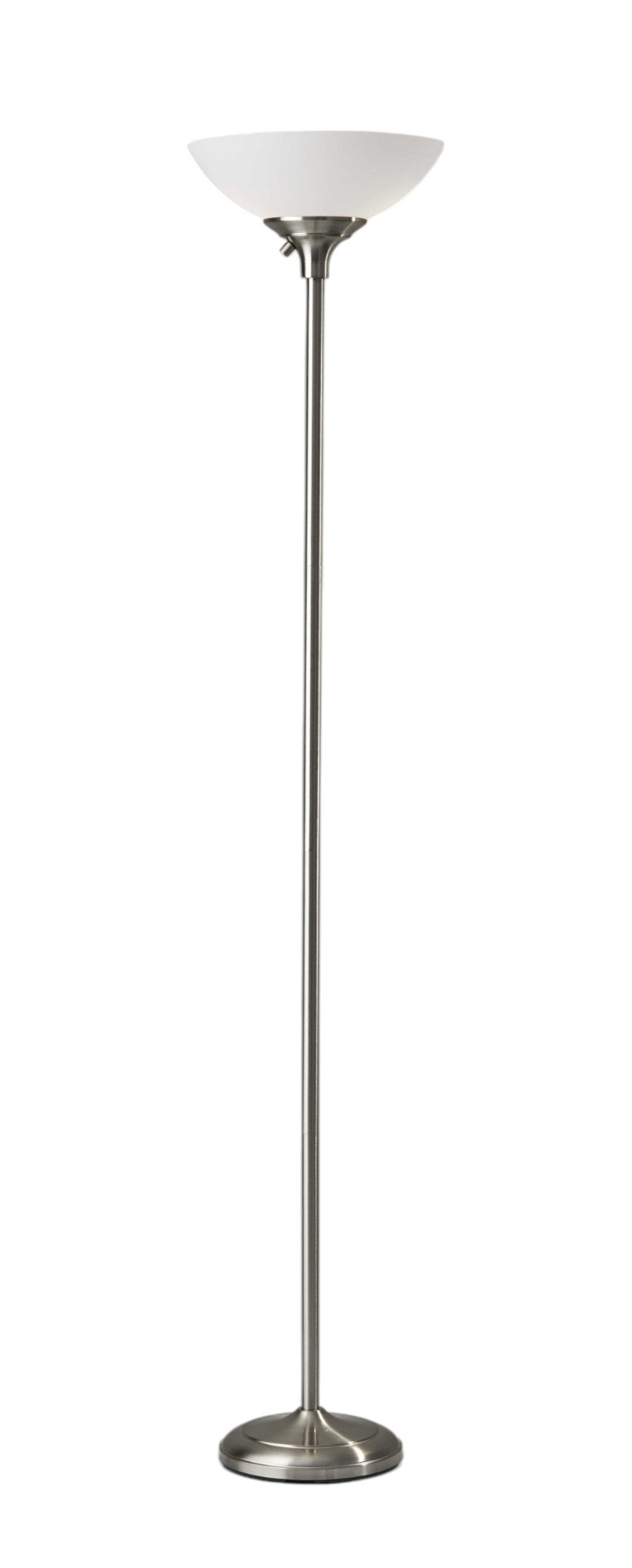 71" Silver Metal Torchiere Floor Lamp With White Bowl Shade - GreatEagleInc