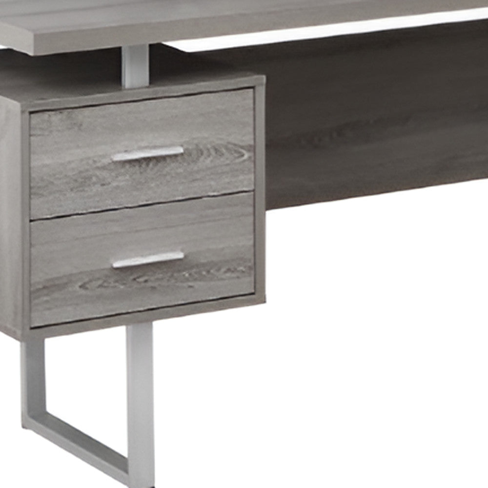 71" Taupe and Silver L Shape Computer Desk With Three Drawers - GreatEagleInc