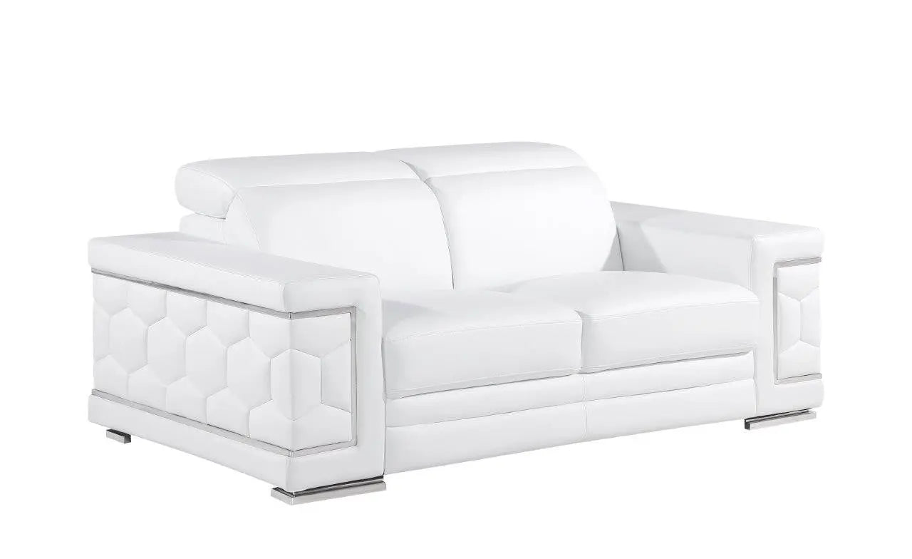 71" White And Silver Genuine Leather Love Seat Homeroots Living Room