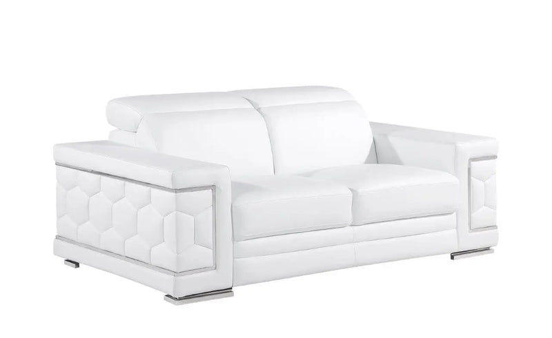 71" White And Silver Genuine Leather Love Seat Homeroots Living Room