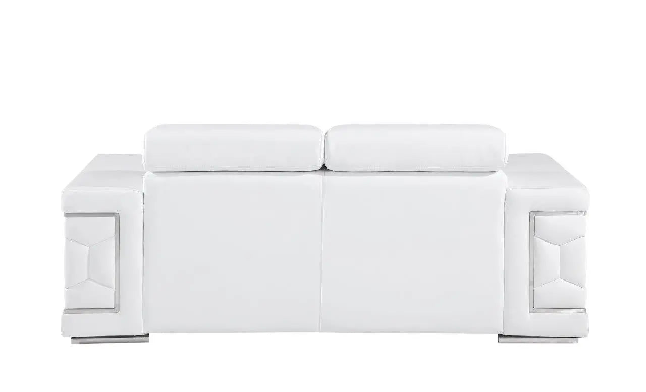 71" White And Silver Genuine Leather Love Seat Homeroots Living Room