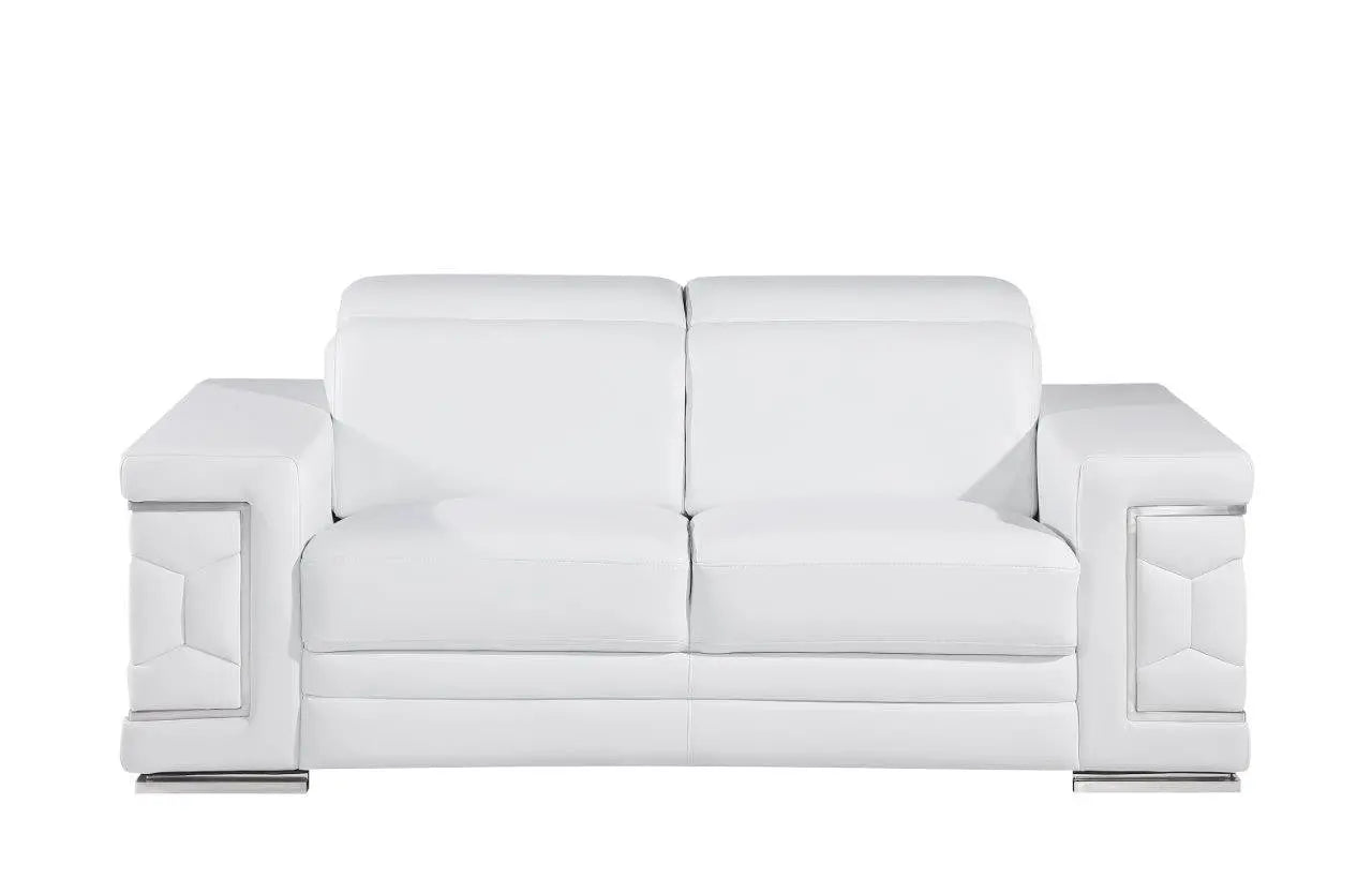 71" White And Silver Genuine Leather Love Seat Homeroots Living Room