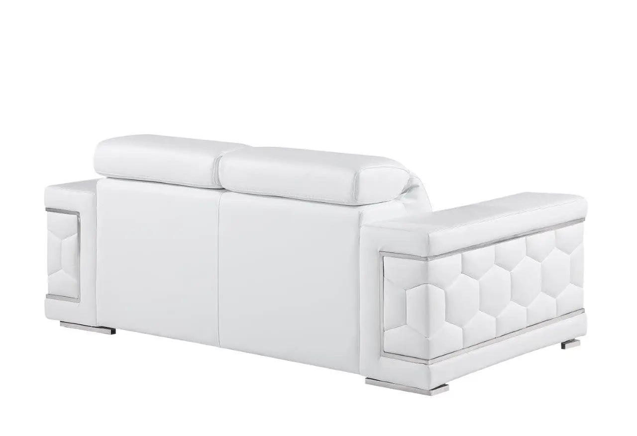 71" White And Silver Genuine Leather Love Seat Homeroots Living Room