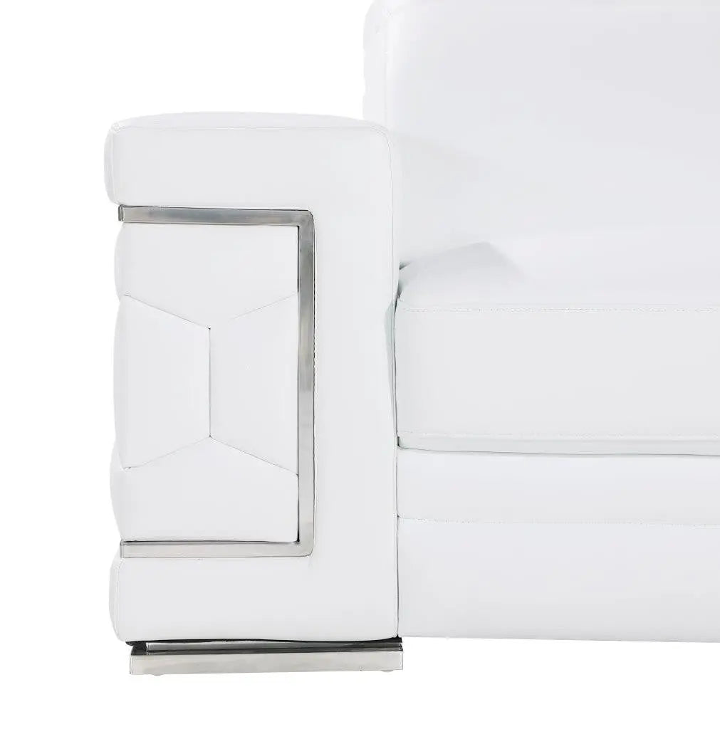 71" White And Silver Genuine Leather Love Seat Homeroots Living Room