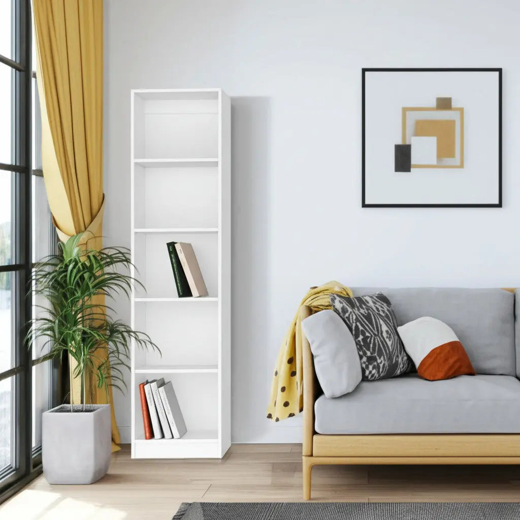 71" White Wood Five Tier Bookcase Homeroots Office