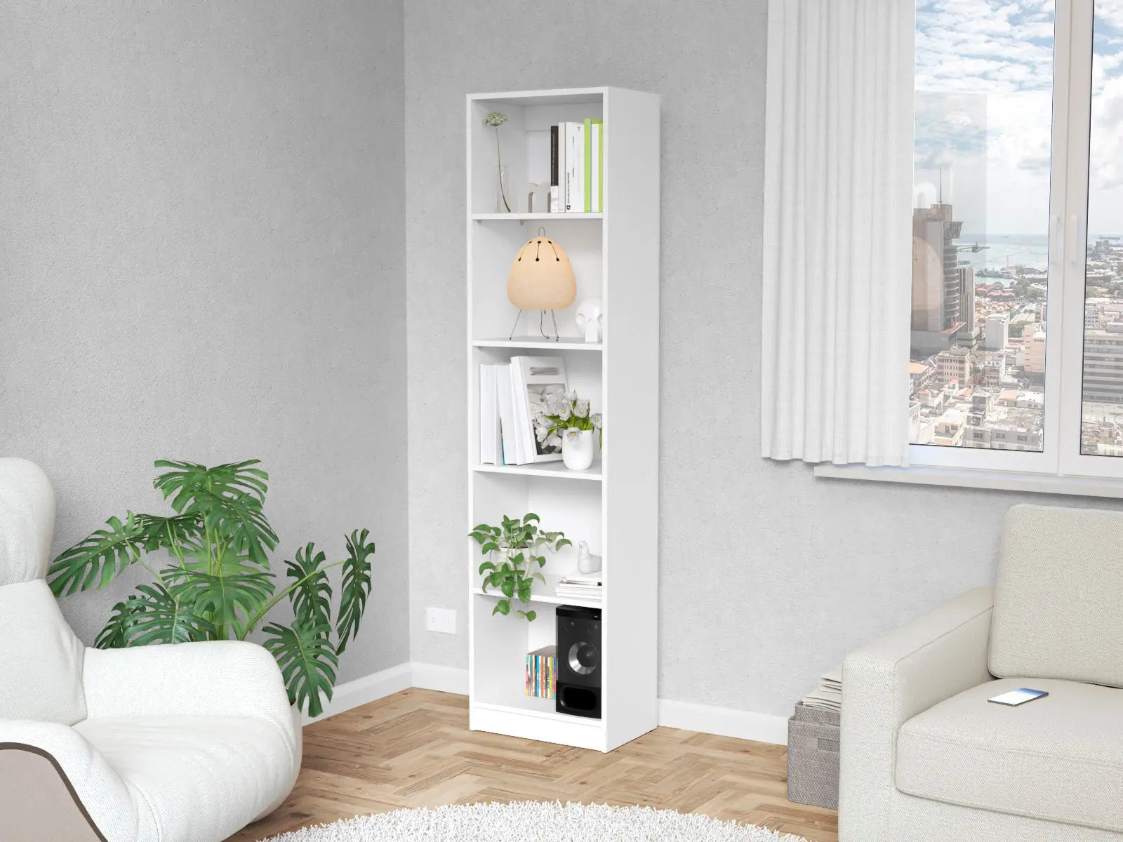 71" White Wood Five Tier Bookcase Homeroots Office