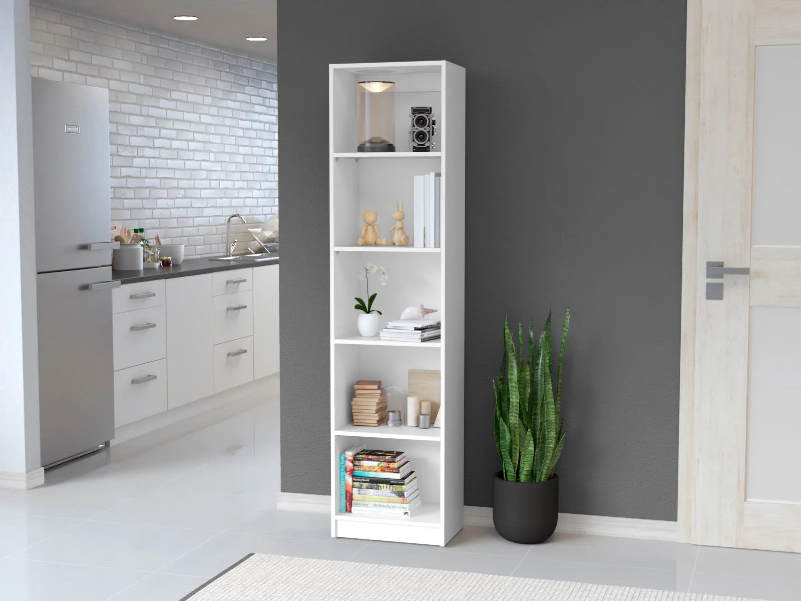 71" White Wood Five Tier Bookcase Homeroots Office