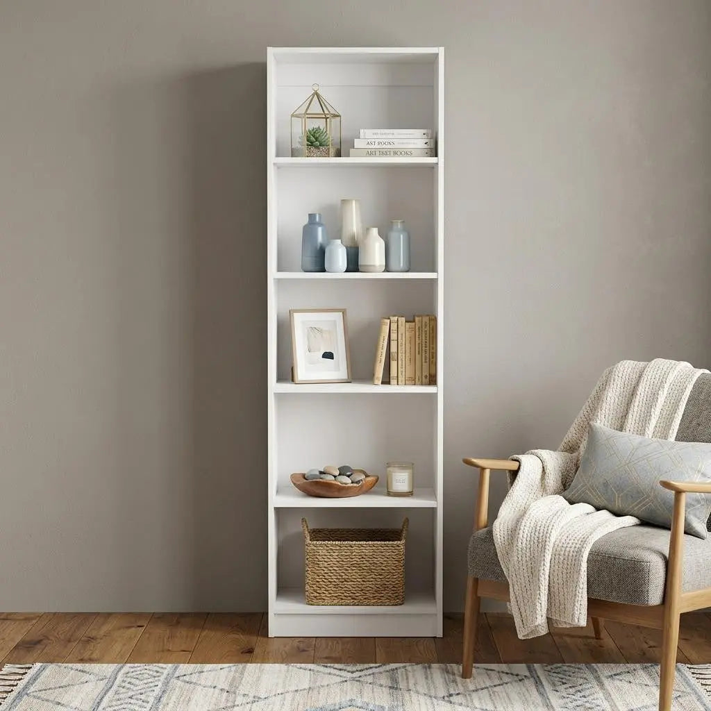 71" White Wood Five Tier Bookcase Homeroots Office