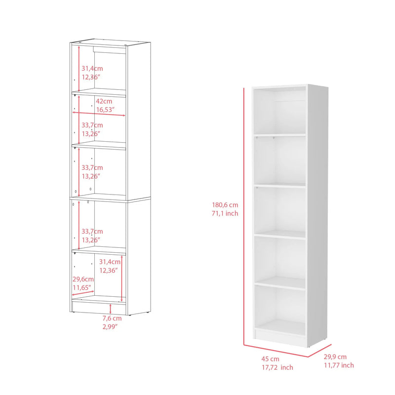 71" White Wood Five Tier Bookcase Homeroots Office