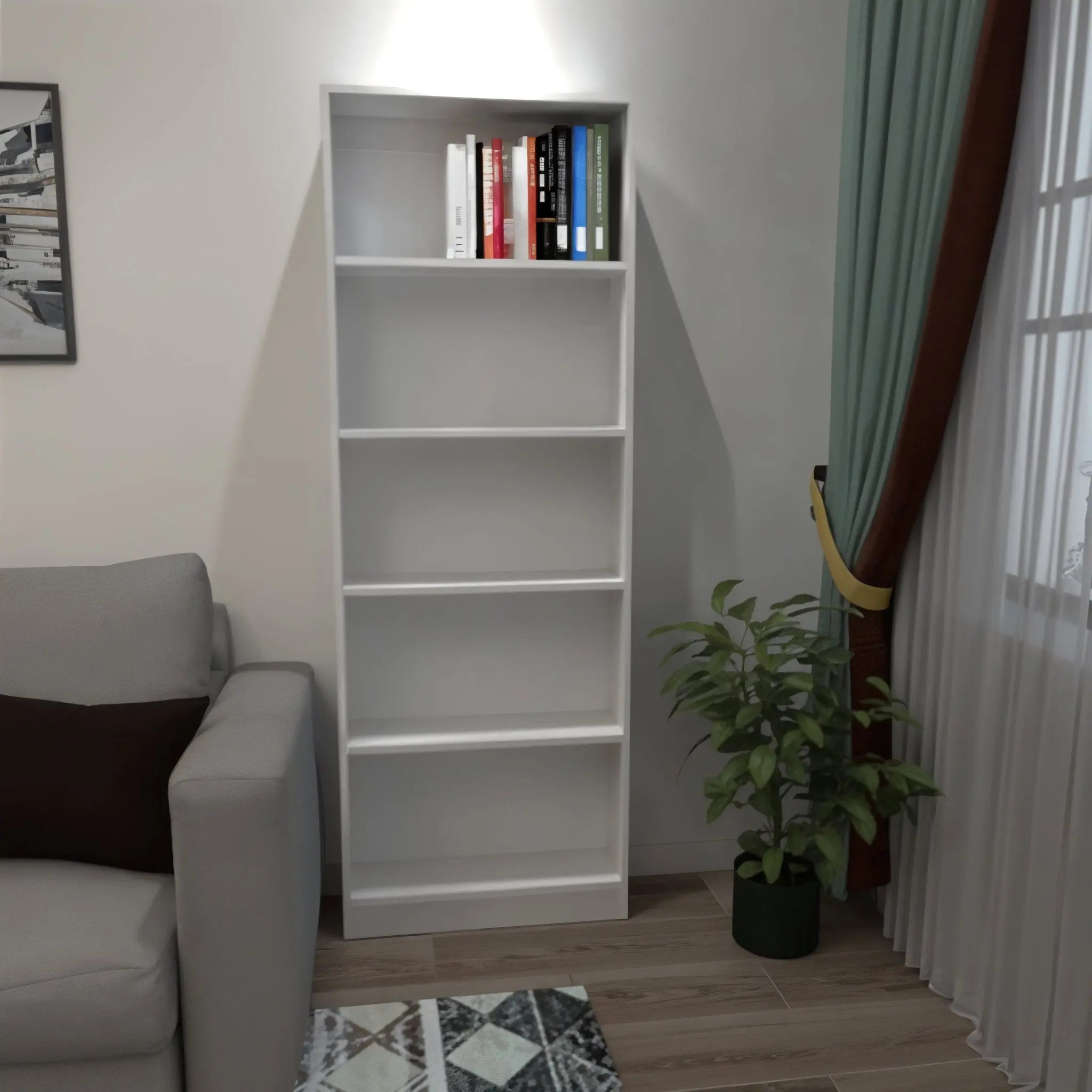 71" White Wood Five Tier Bookcase Homeroots Office