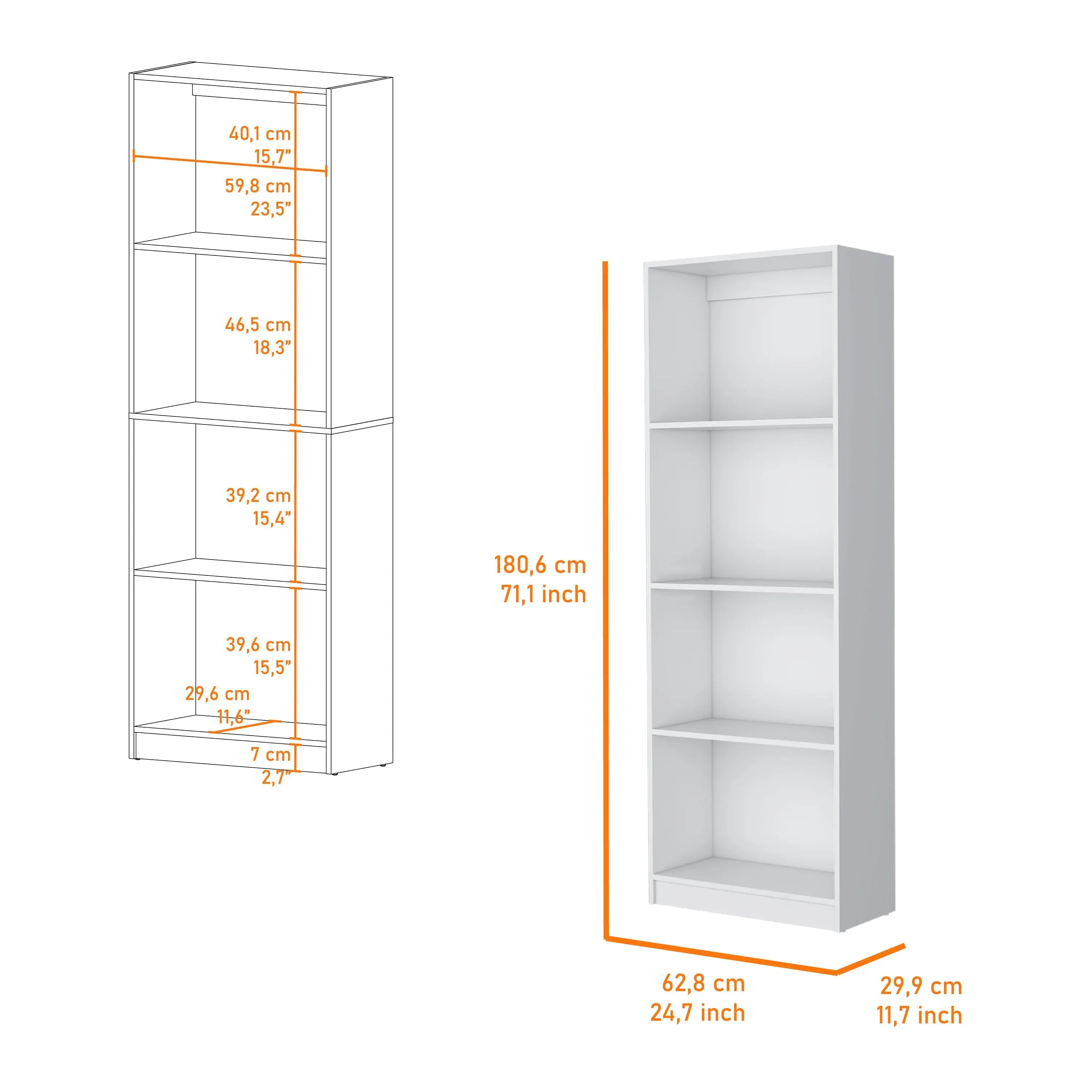 71" White Wood Four Tier Bookcase Homeroots Office