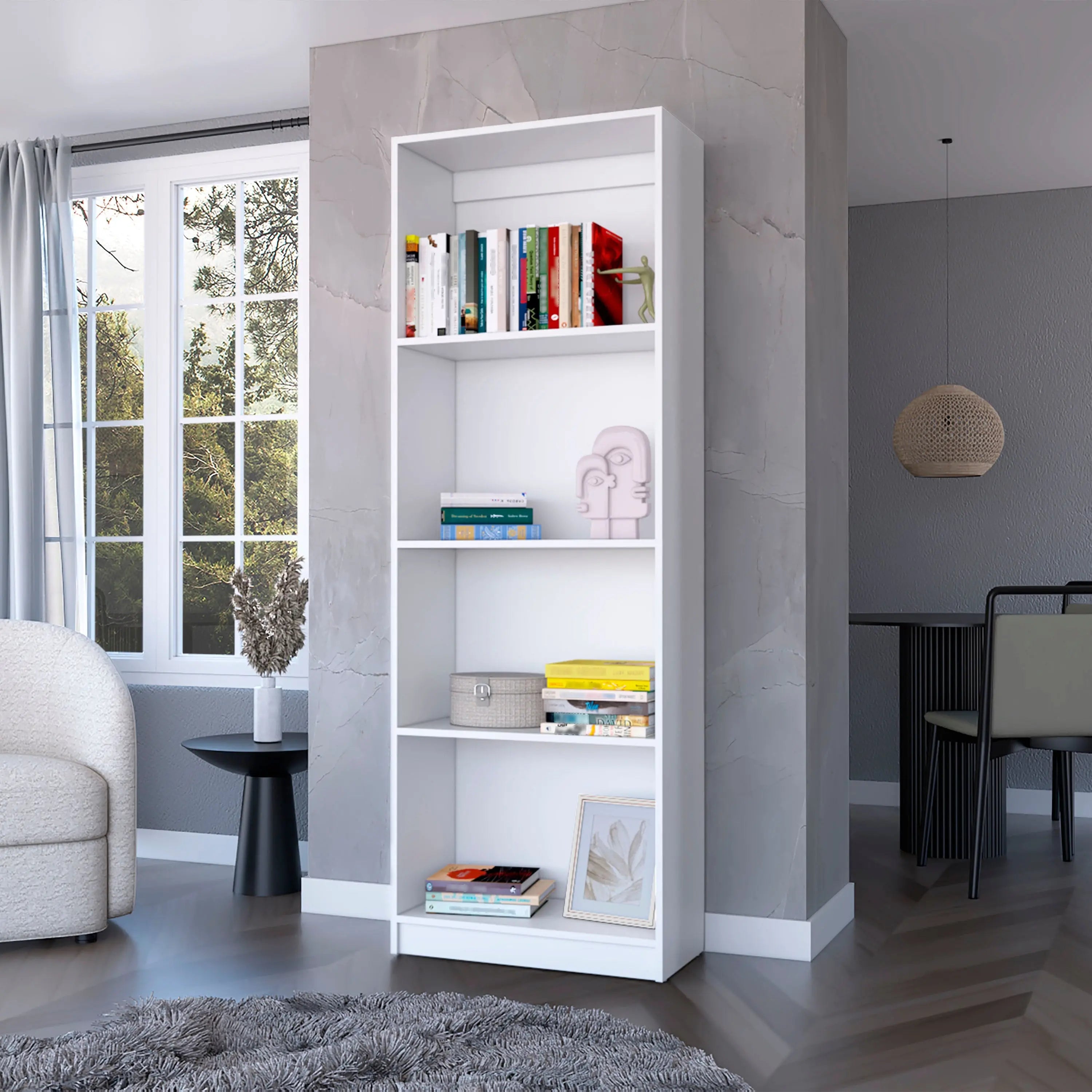 71" White Wood Four Tier Bookcase Homeroots Office