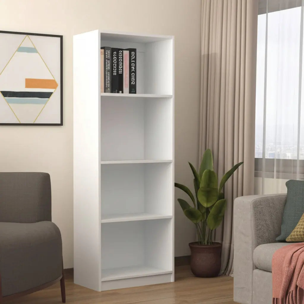 71" White Wood Four Tier Bookcase Homeroots Office