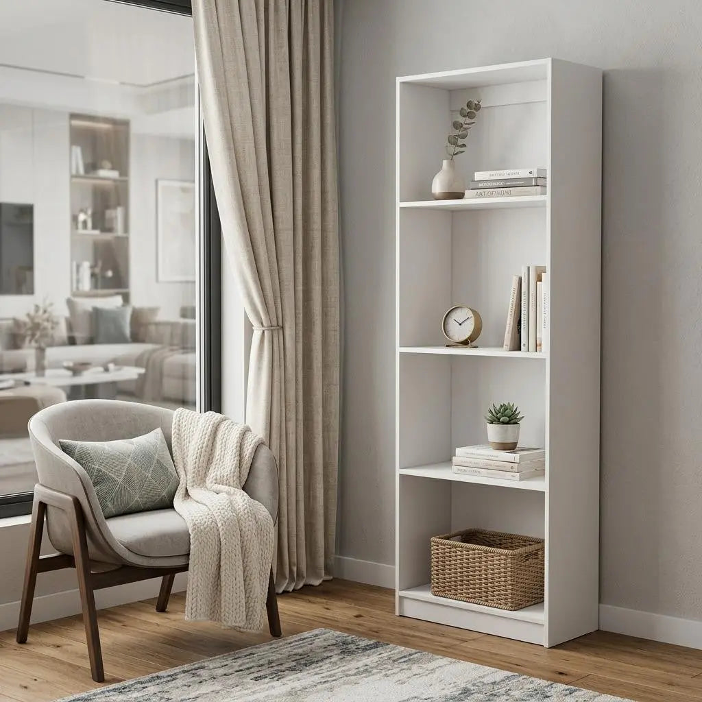 71" White Wood Four Tier Bookcase Homeroots Office