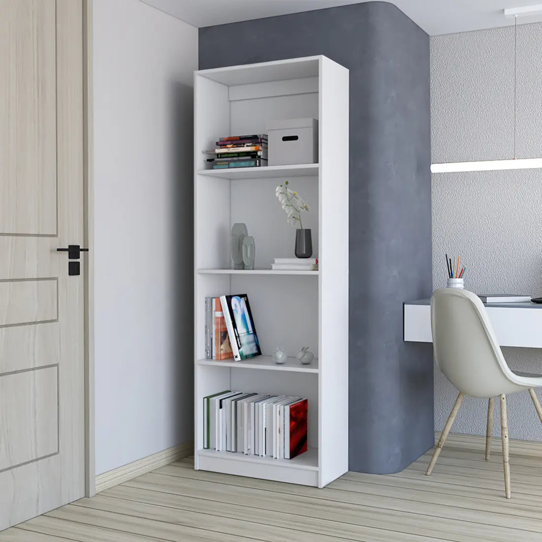 71" White Wood Four Tier Bookcase Homeroots Office
