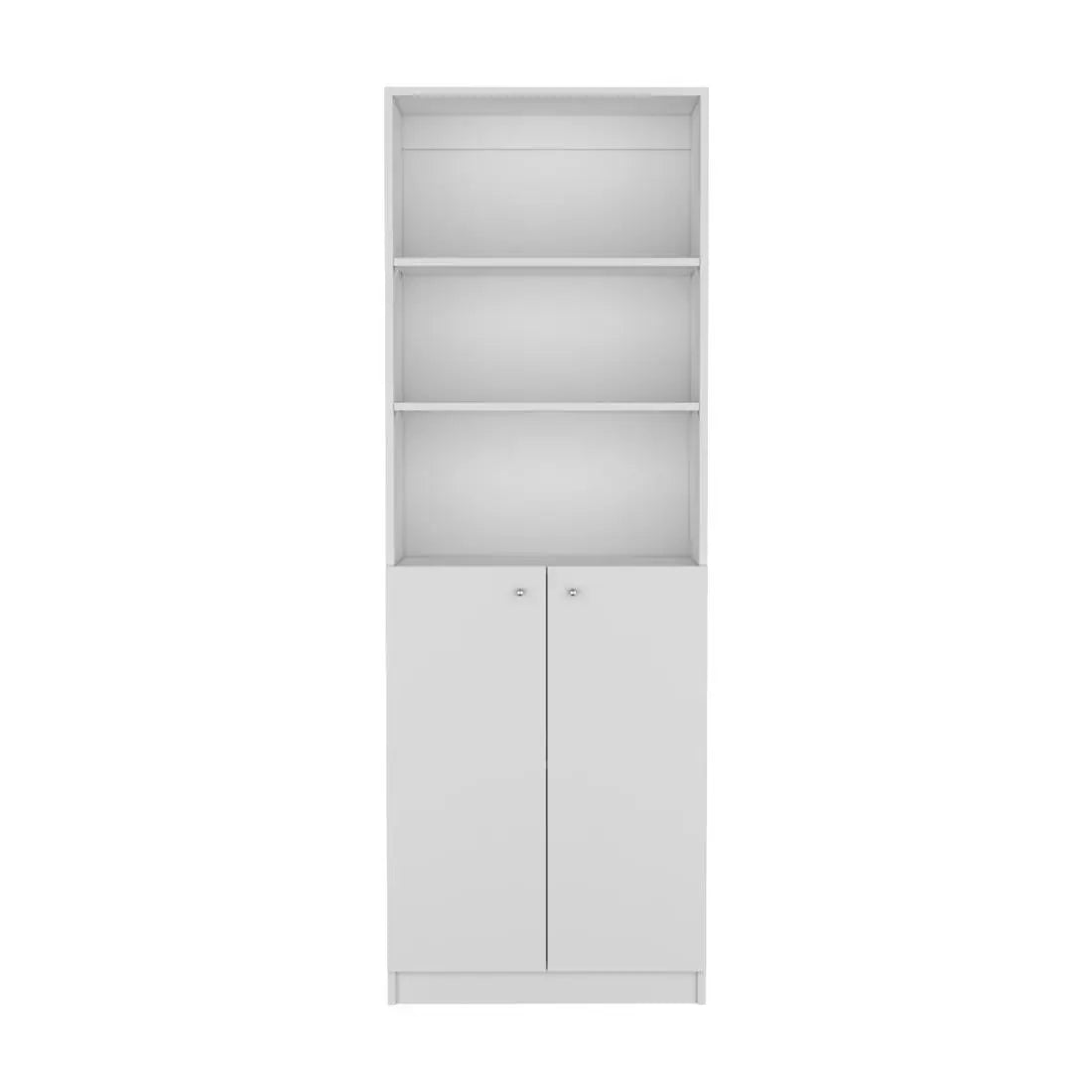 71" White Wood Three Tier Bookcase with Two Doors Homeroots Office