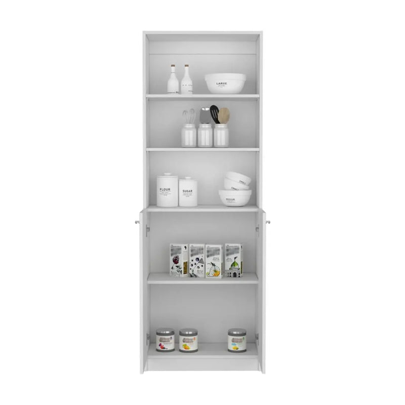 71" White Wood Three Tier Bookcase with Two Doors Homeroots Office