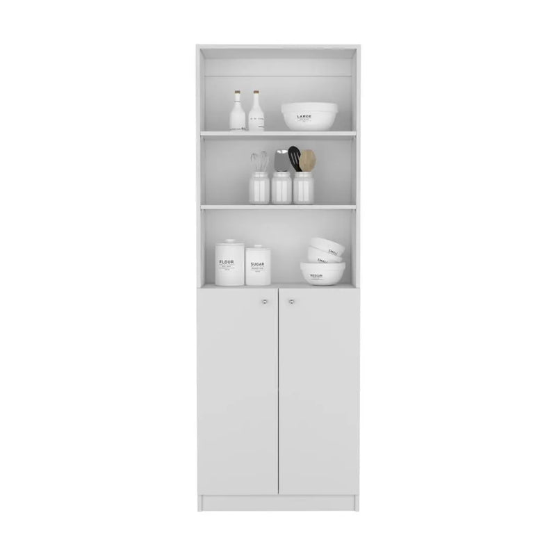 71" White Wood Three Tier Bookcase with Two Doors Homeroots Office