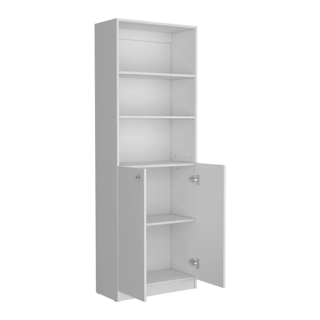 71" White Wood Three Tier Bookcase with Two Doors Homeroots Office