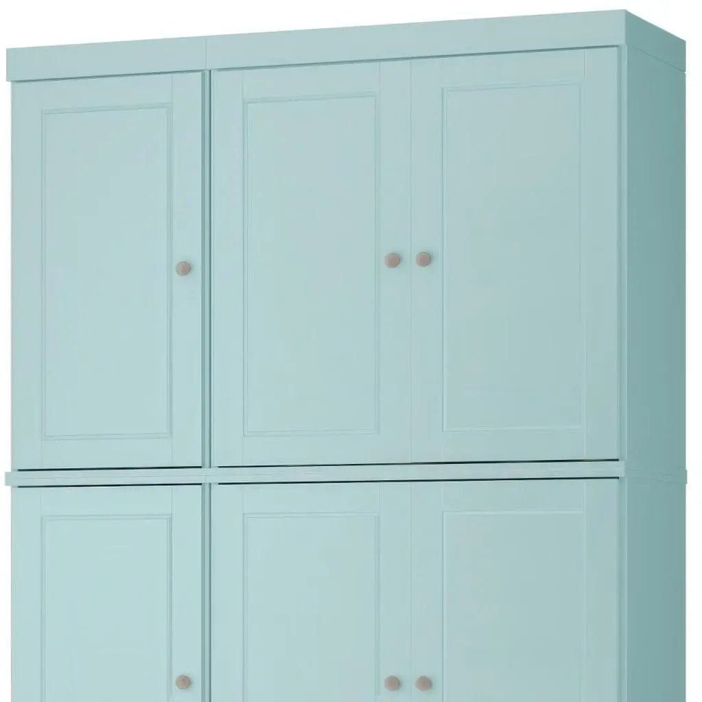 72" Aqua Solid Wood Six Door Two Drawer Pantry Or Storage Closet Homeroots Kitchen & Dining