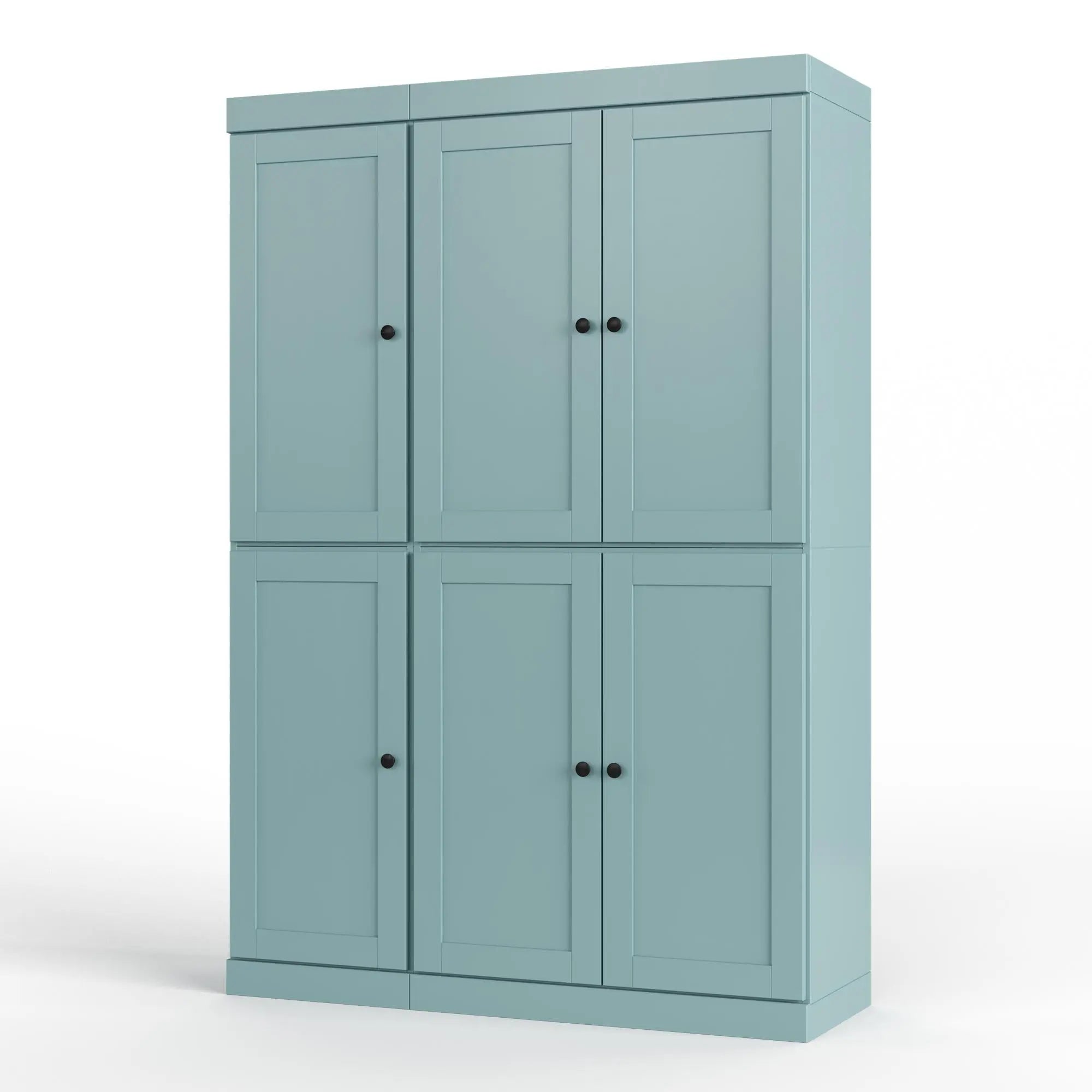 72" Aqua Solid Wood Six Door Two Drawer Pantry Or Storage Closet Homeroots Kitchen & Dining