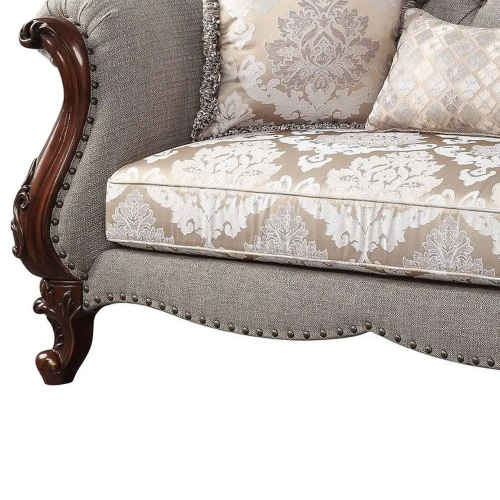 72" Beige And Dark Brown Linen Loveseat and Toss Pillows Homeroots Living Room