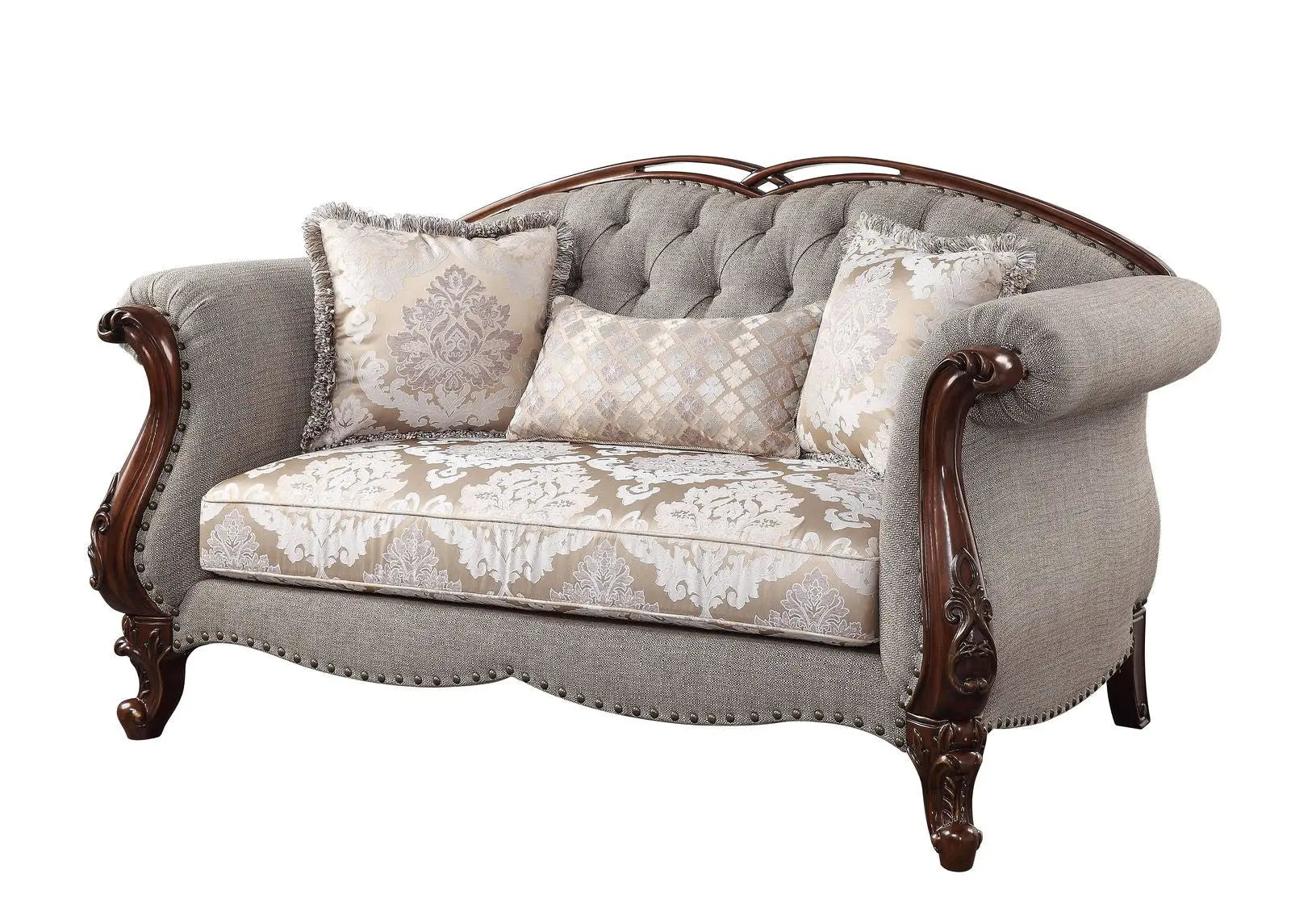 72" Beige And Dark Brown Linen Loveseat and Toss Pillows Homeroots Living Room