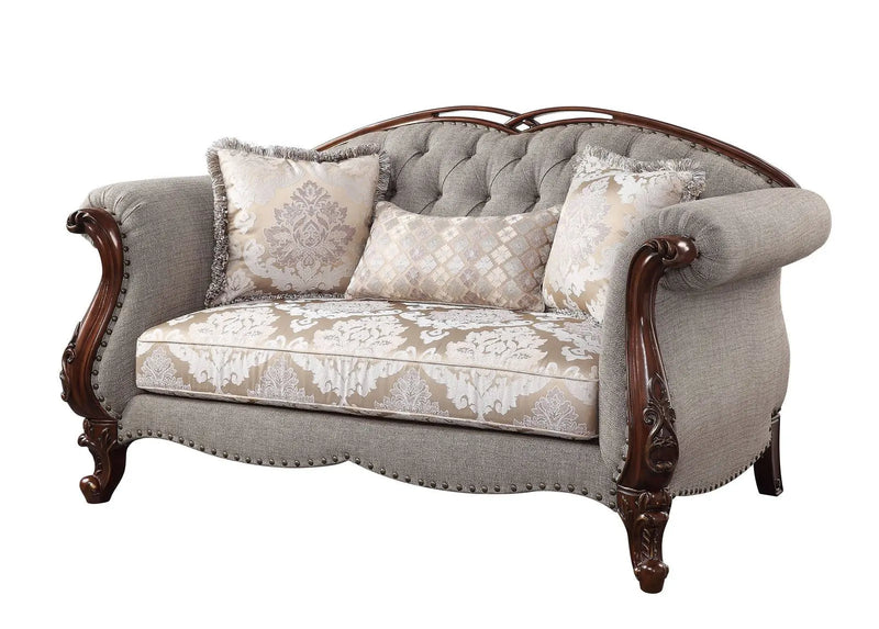 72" Beige And Dark Brown Linen Loveseat and Toss Pillows Homeroots Living Room