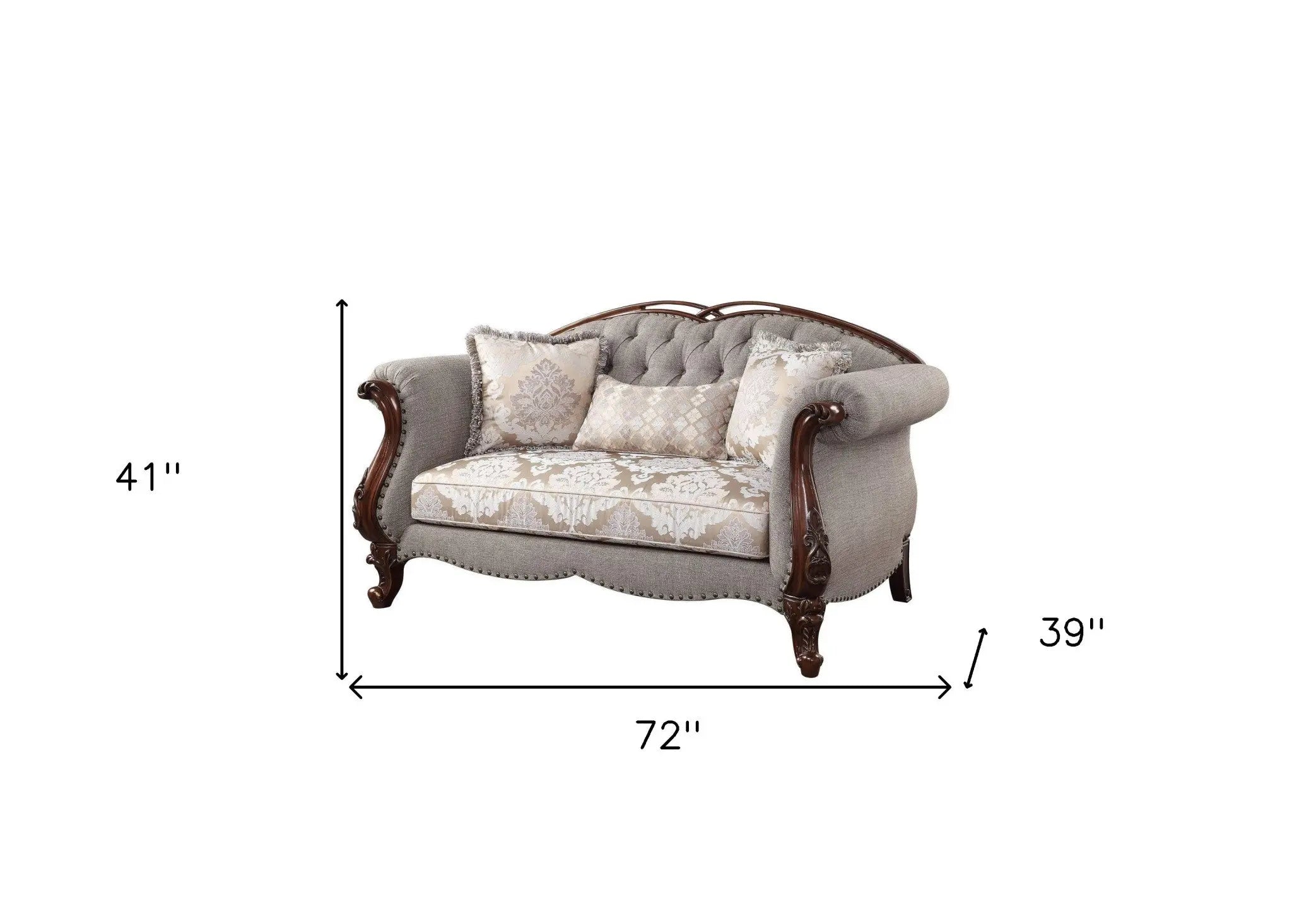 72" Beige And Dark Brown Linen Loveseat and Toss Pillows Homeroots Living Room