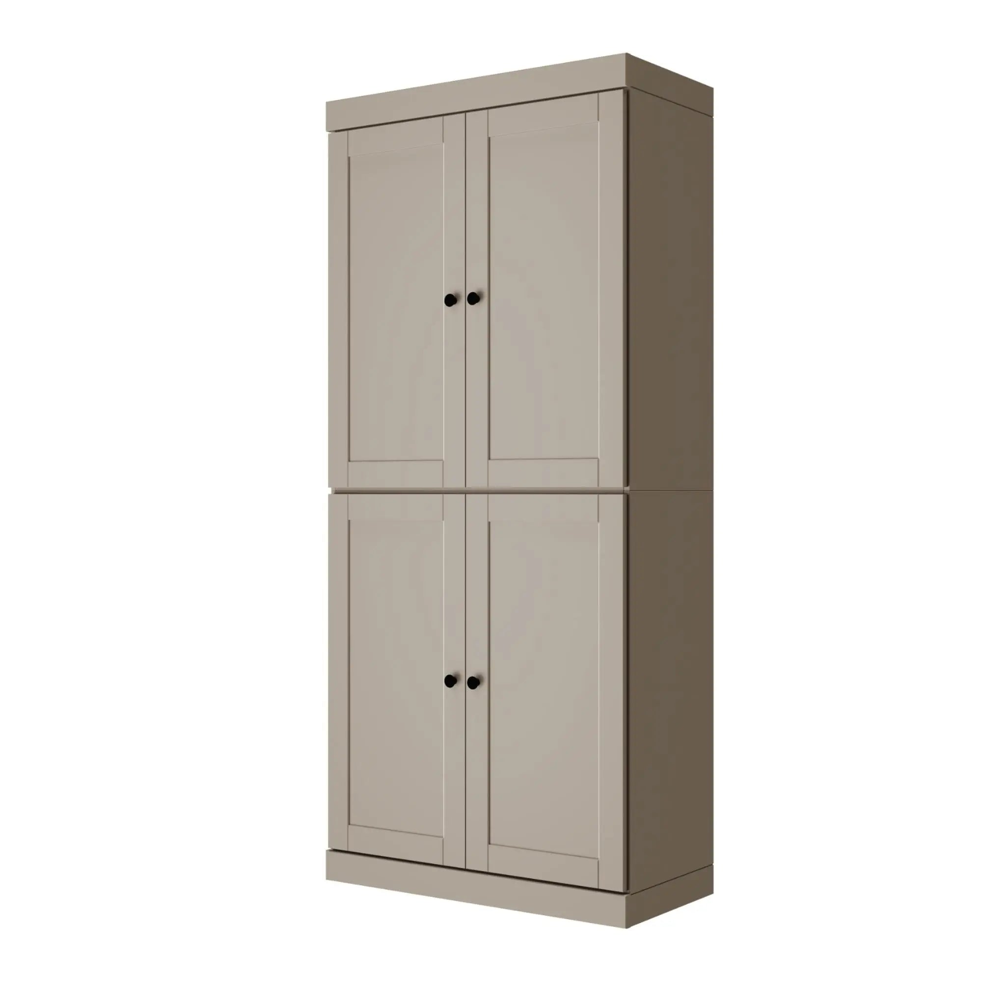 72" Beige Solid Wood Adjustable Six Tier Library Bookcase with Four Doors Homeroots Office