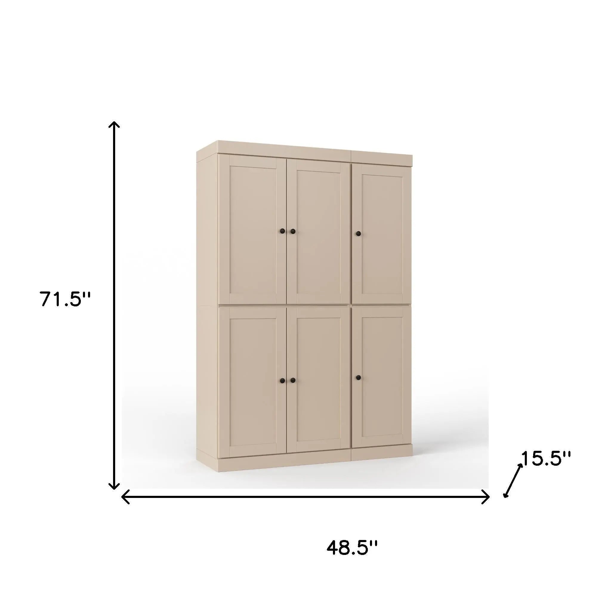 72" Beige Solid Wood Six Door Two Drawer Pantry Or Storage Closet Homeroots Kitchen & Dining