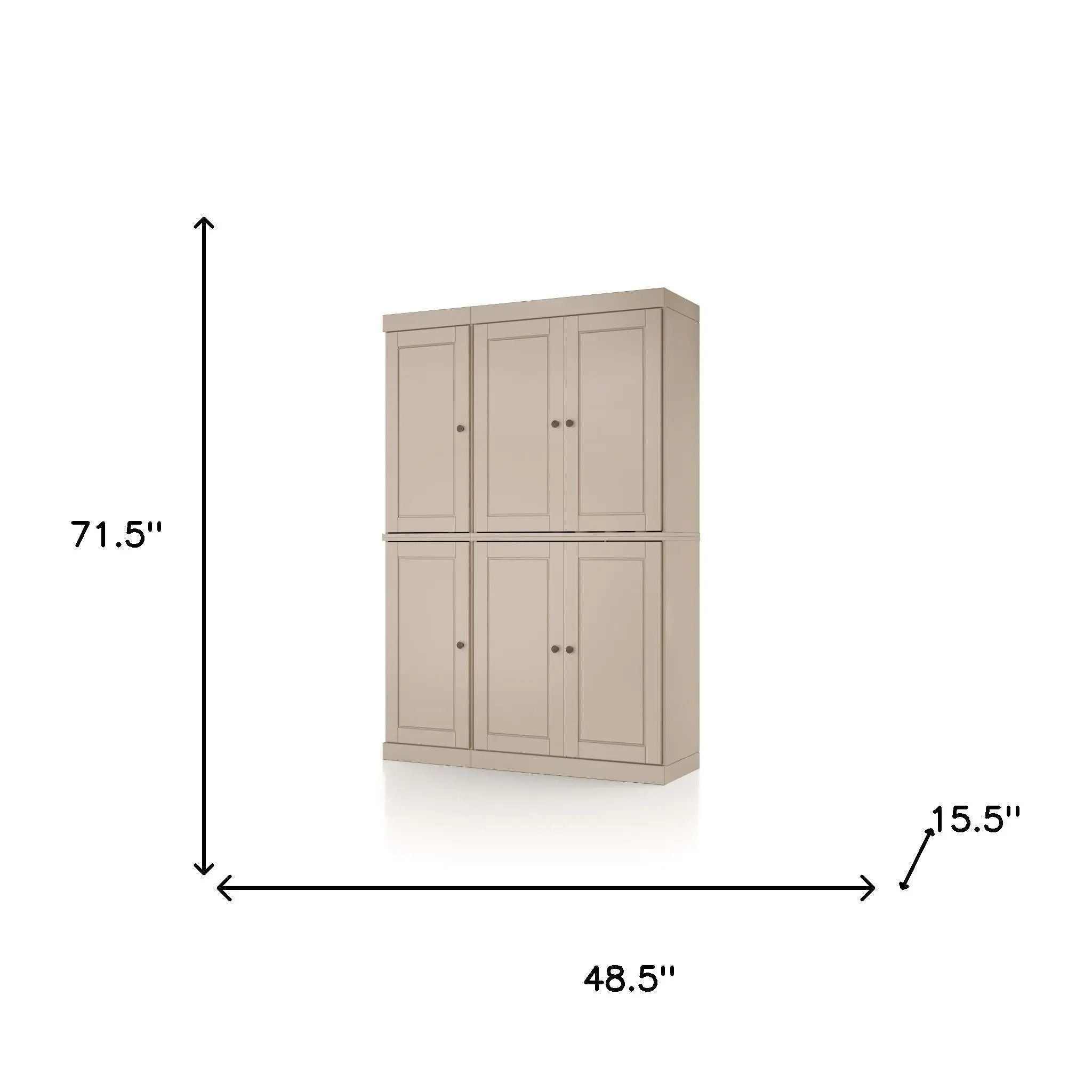 72" Beige Solid Wood Six Door Two Drawer Pantry Or Storage Closet Homeroots Kitchen & Dining