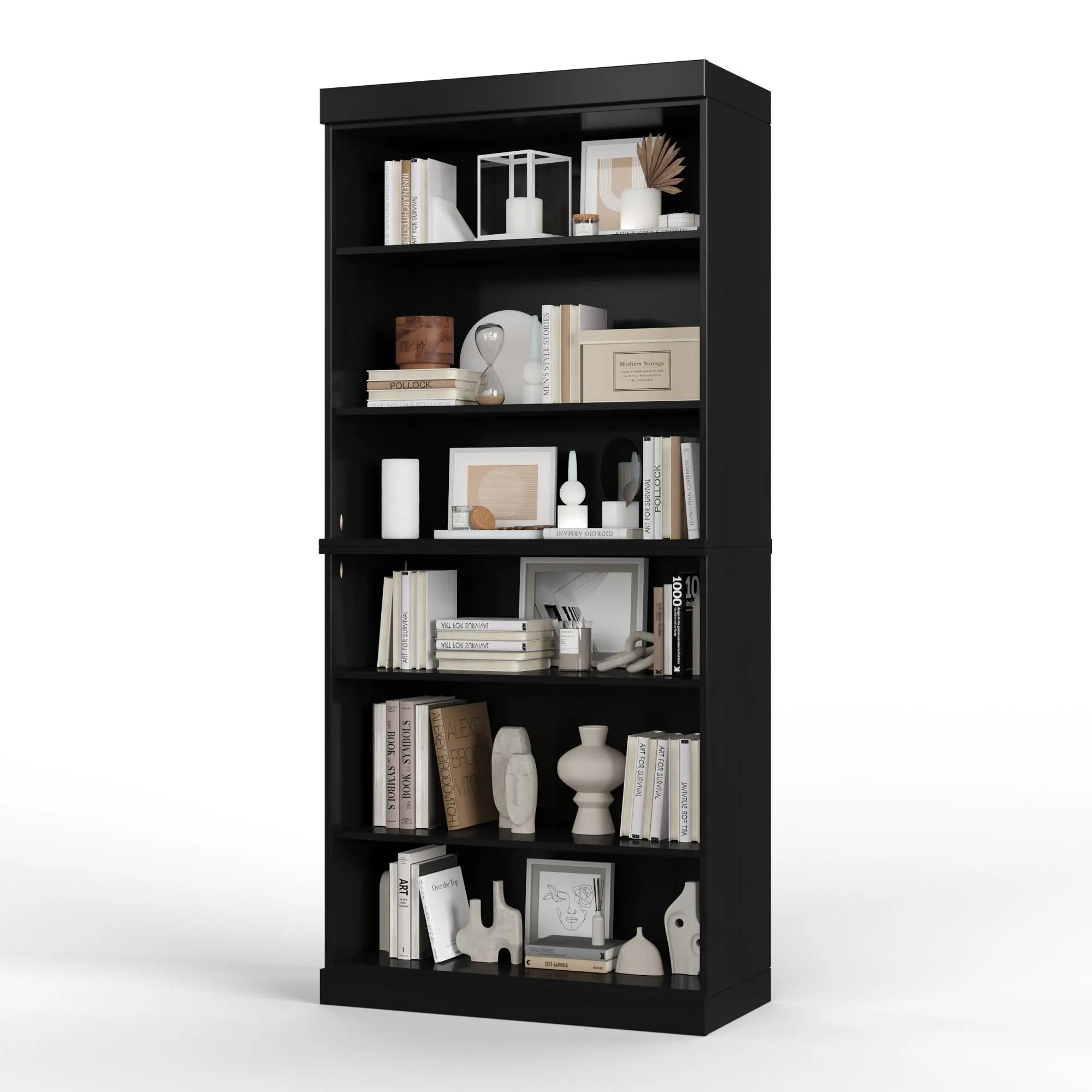 72" Black Solid Wood Adjustable Six Tier Library Bookcase Homeroots Office