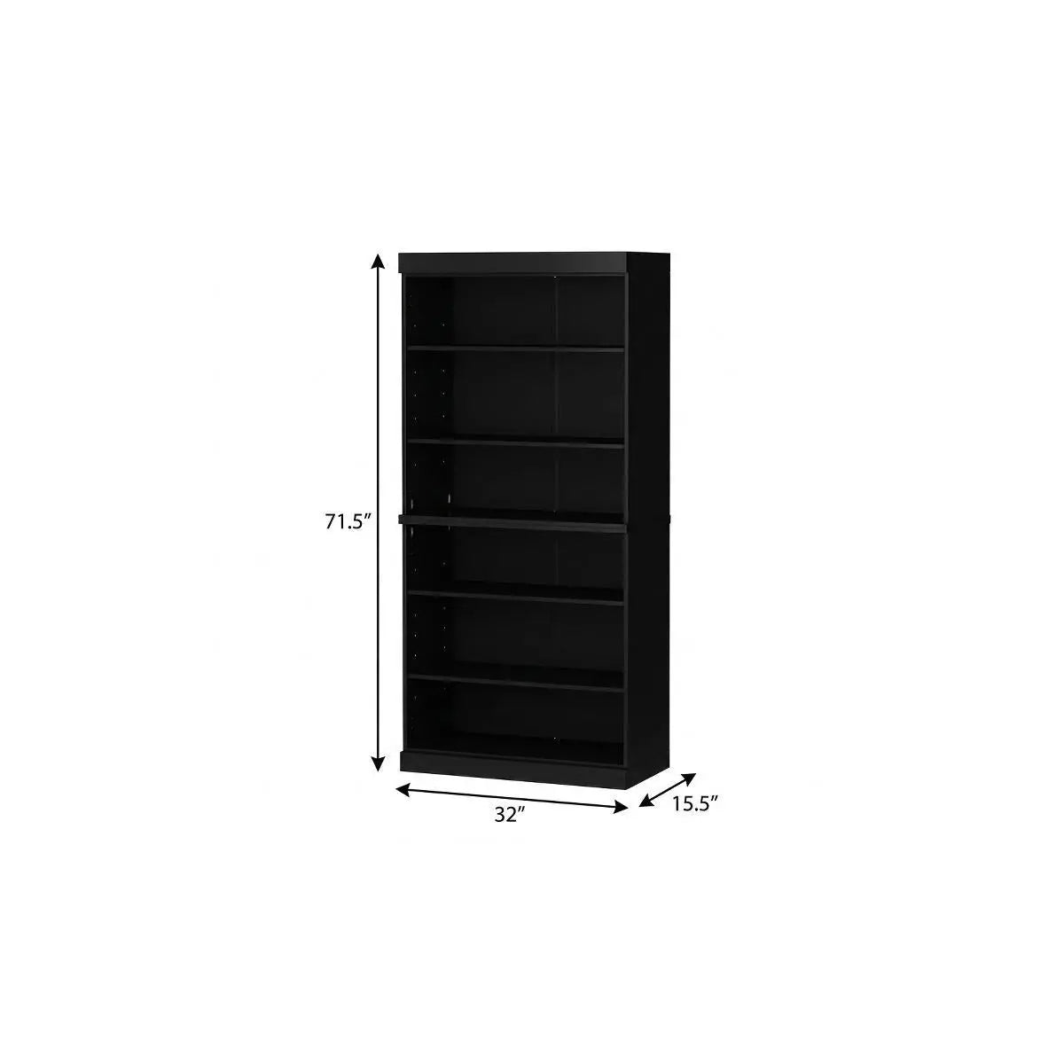 72" Black Solid Wood Adjustable Six Tier Library Bookcase Homeroots Office