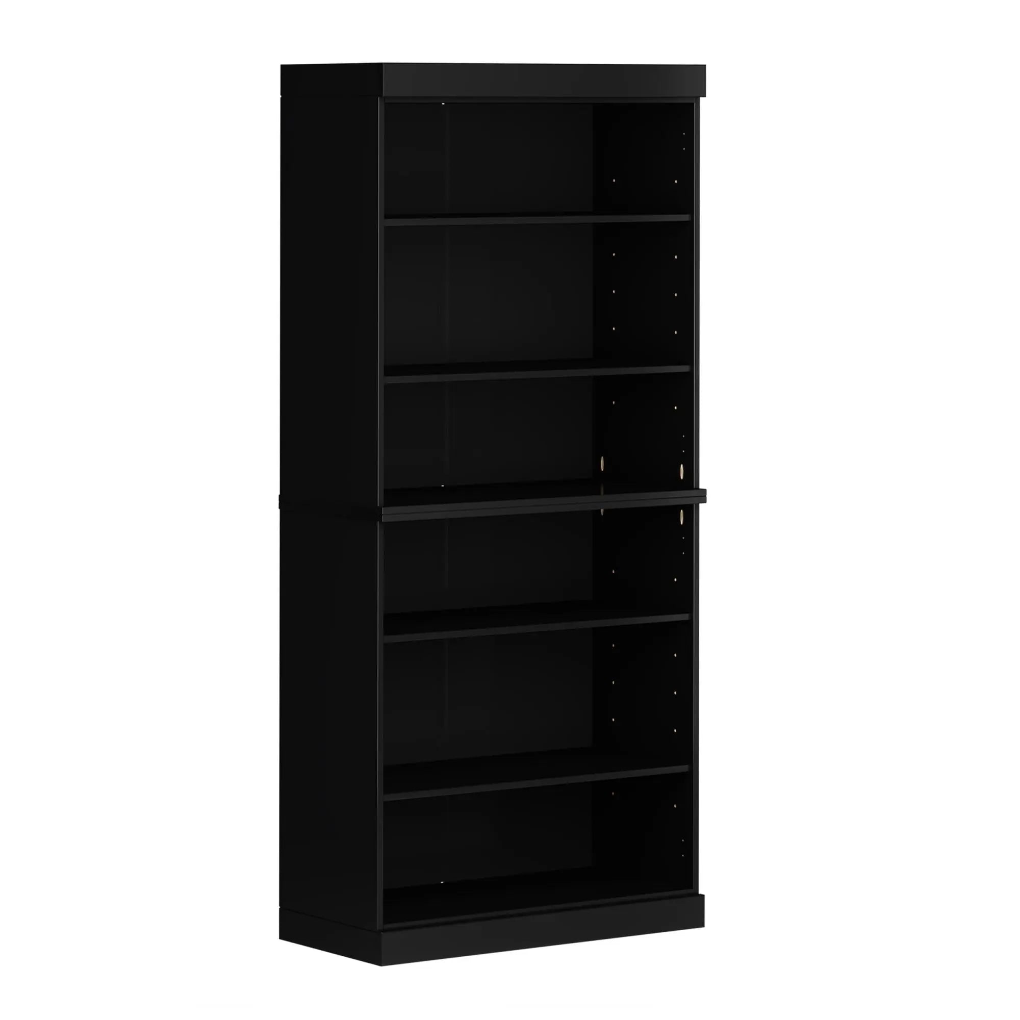 72" Black Solid Wood Adjustable Six Tier Library Bookcase Homeroots Office