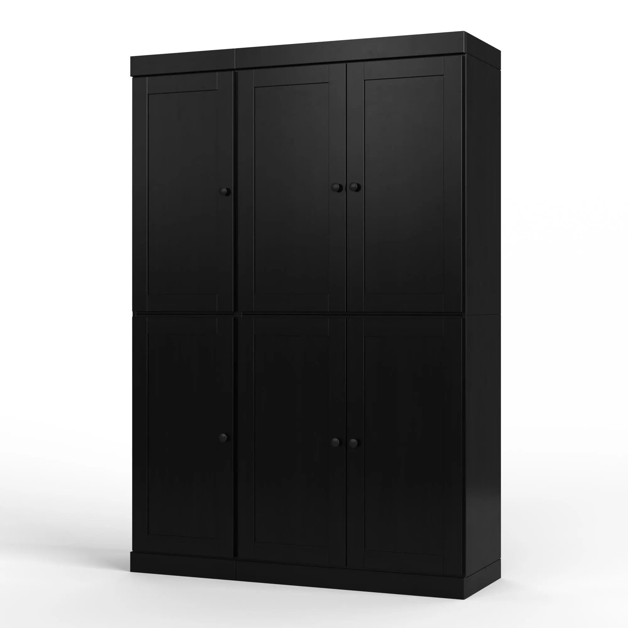 72" Black Solid Wood Six Door Two Drawer Pantry Or Storage Closet Homeroots Kitchen & Dining